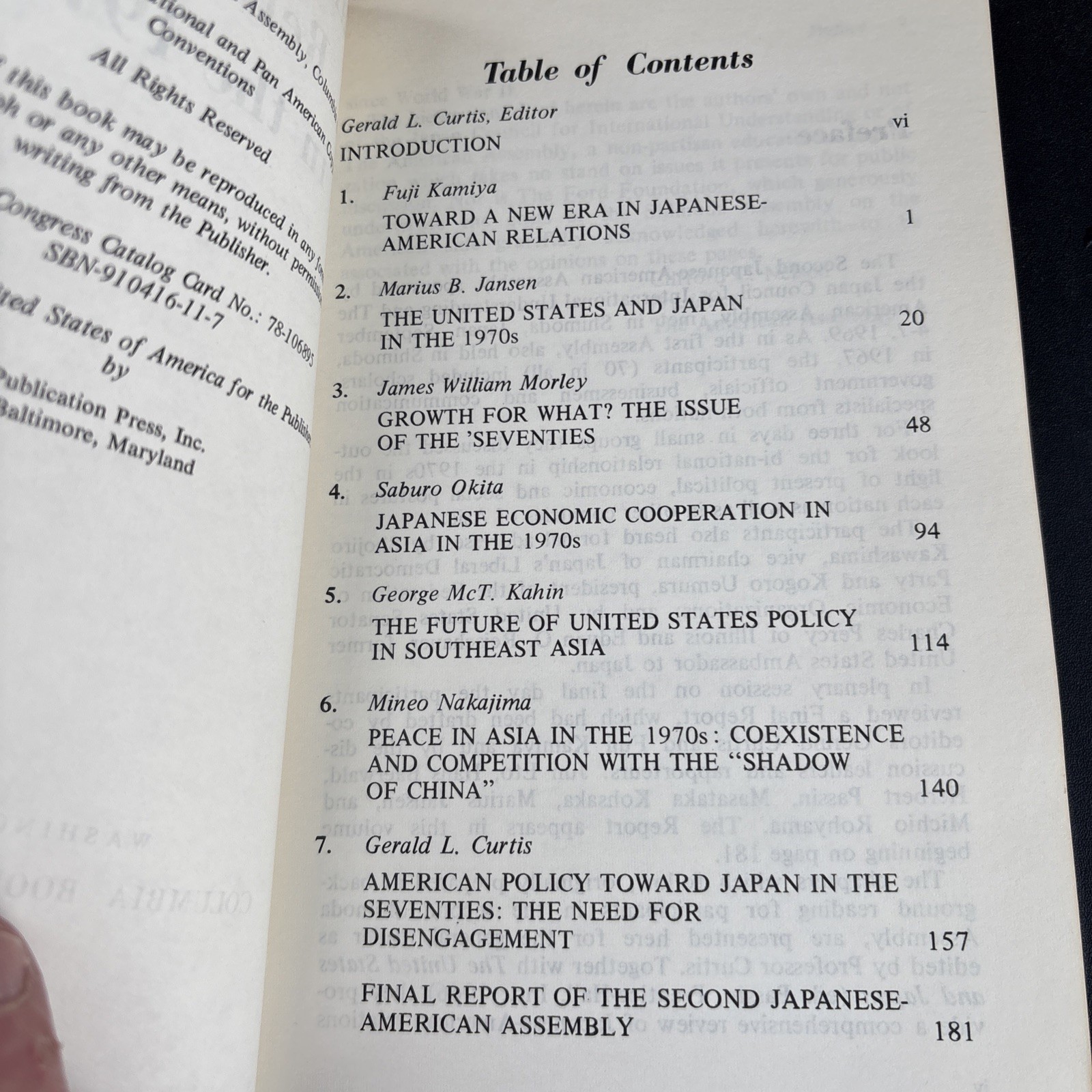Japanese – American Relations In The 1970’s by Gerald L. Curtis PB 1970