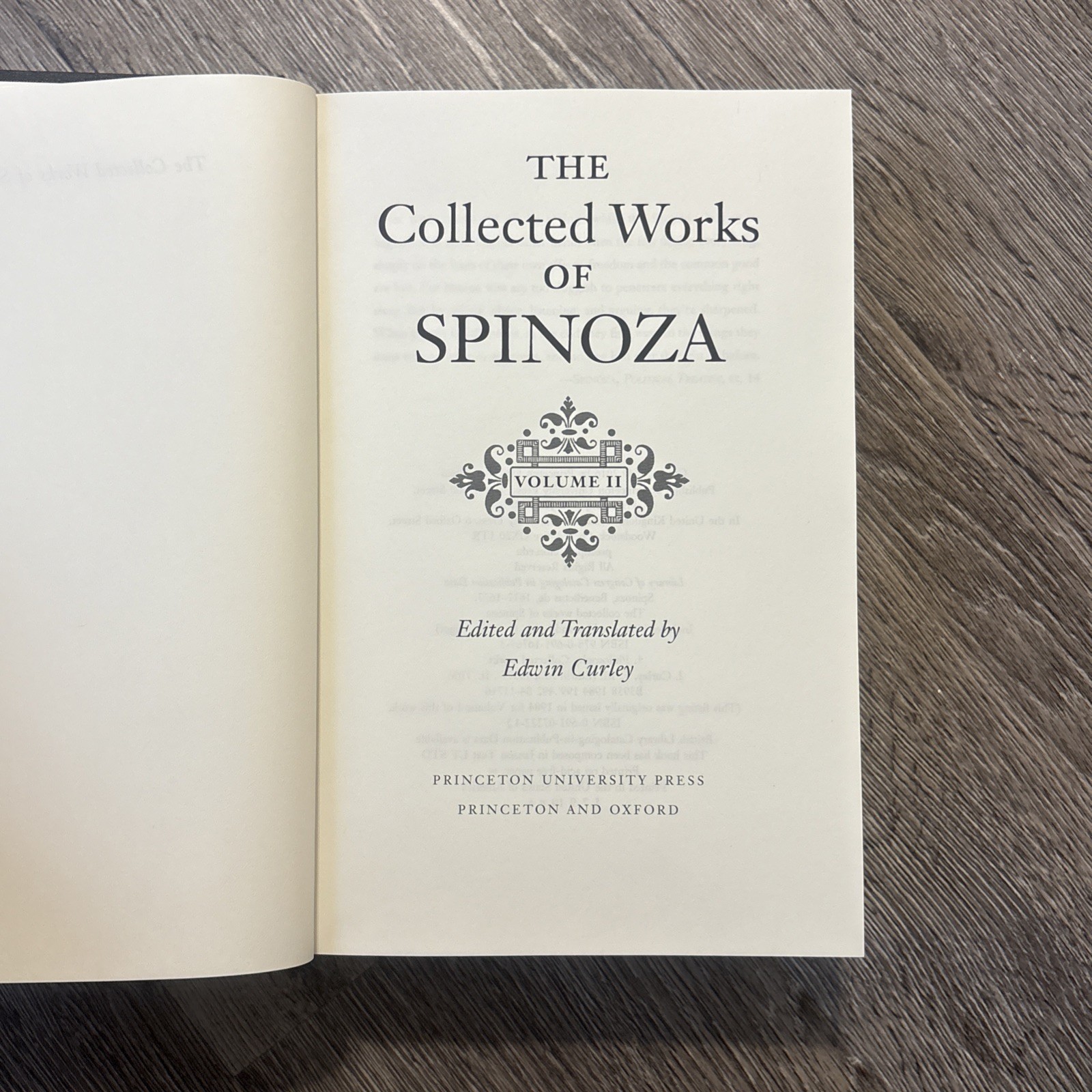 The Collected Works of Spinoza, Volume I & II Philosophy Lot of 2 Edwin Curley