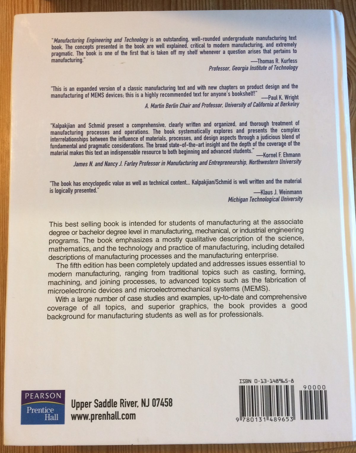 Manufacturing Engineering & Technology, 5th Ed,Serope Kalpakjian & Steven Schmid