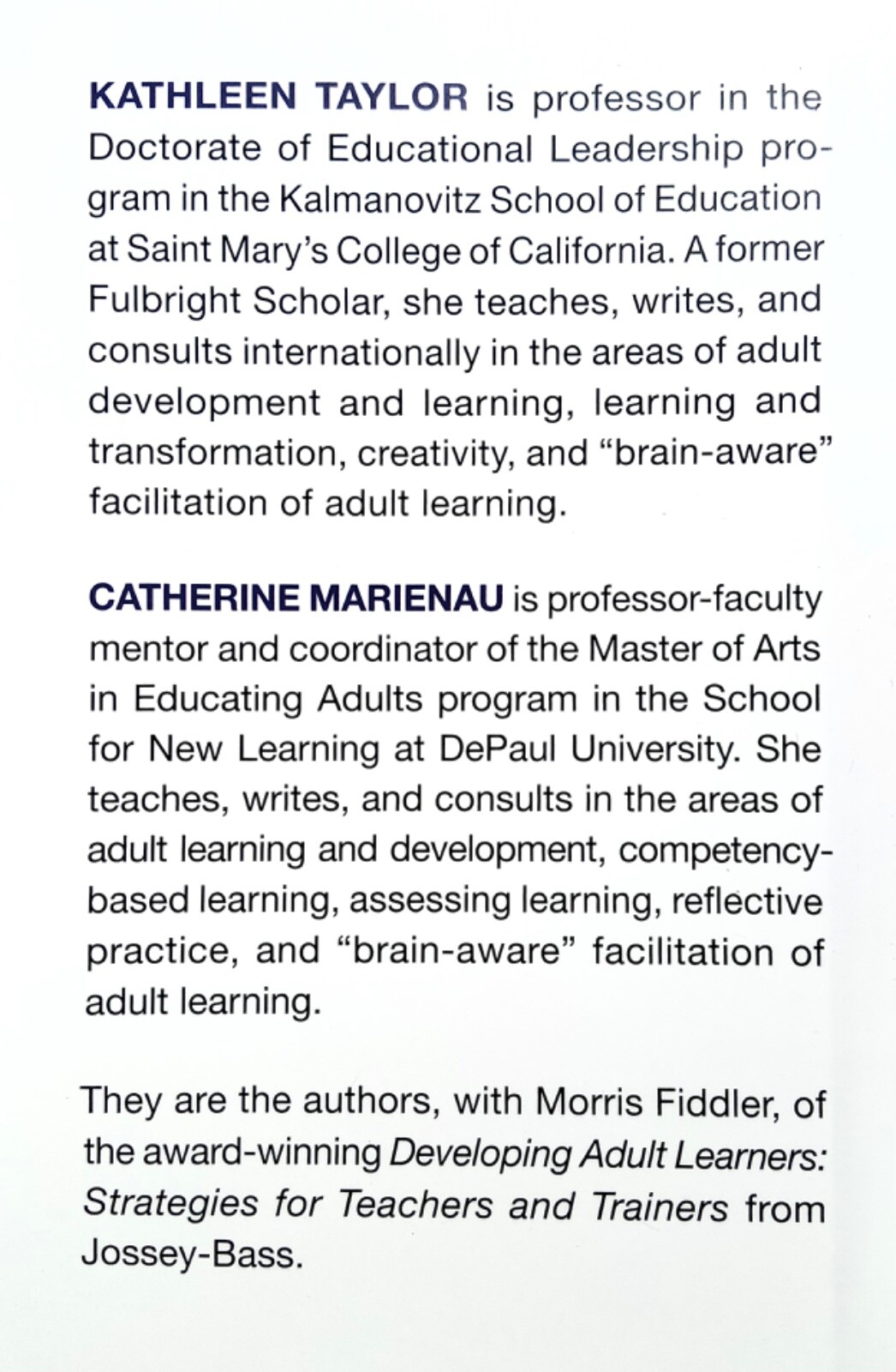 FACILITATING LEARNING WITH THE ADULT BRAIN IN MIND TAYLOR+Marienau HC NEW 2016