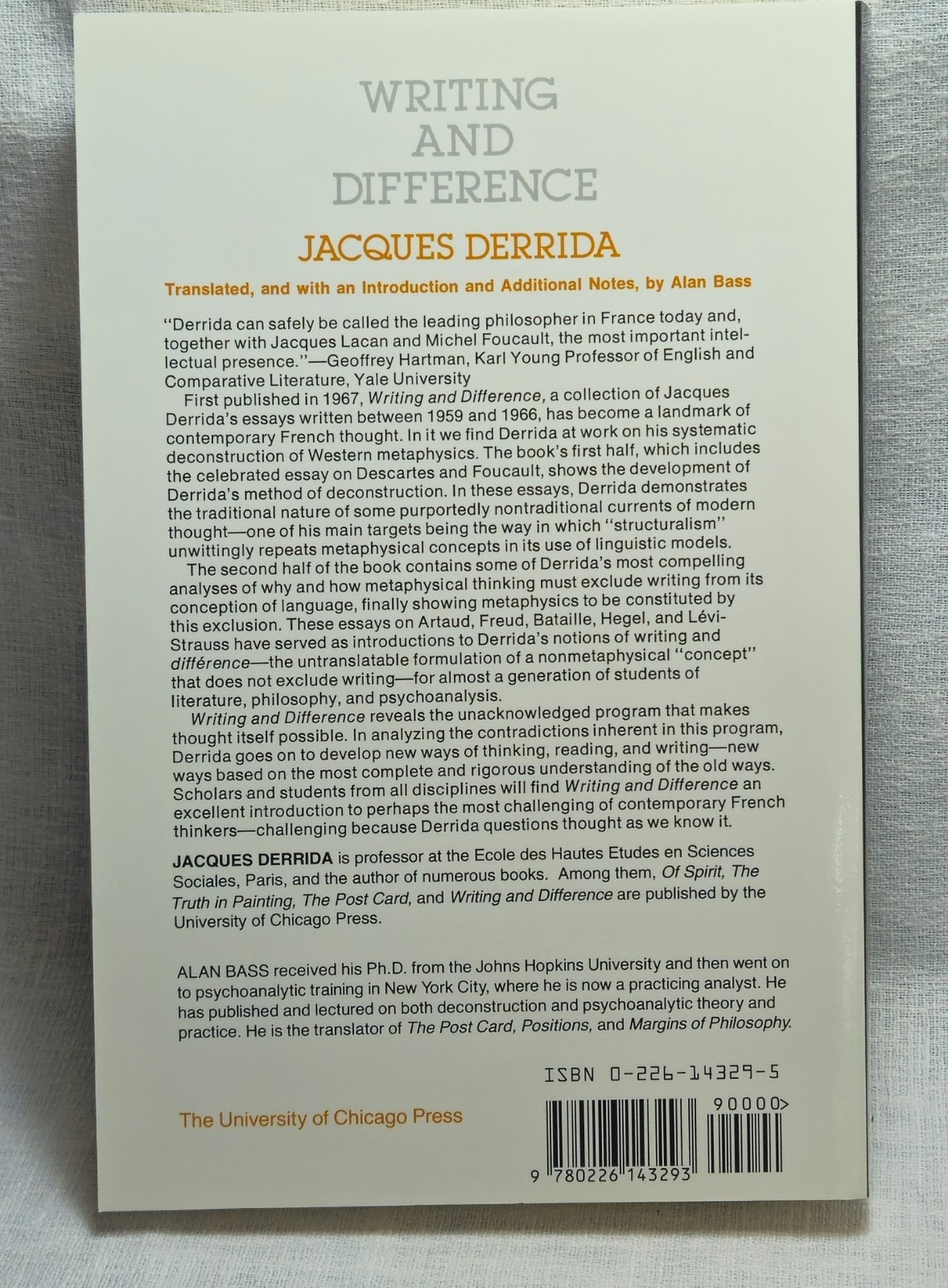 Writing and Difference Paperback Jacques. Derrida