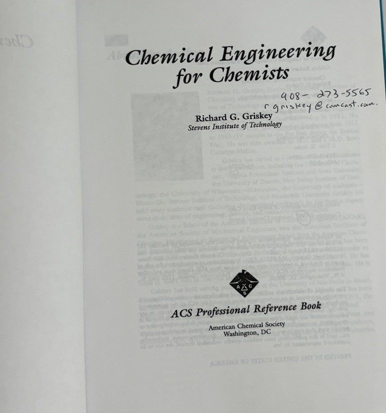 Chemical Engineering for Chemists Griskey 1997 ACS Textbook Hardcover