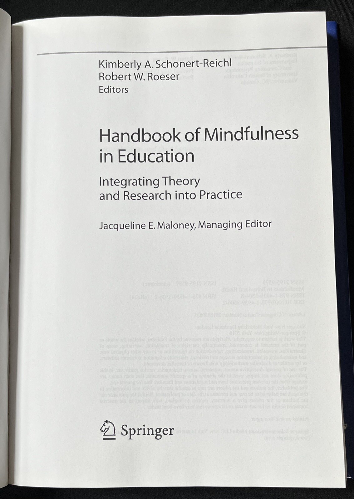 Handbook of Mindfulness in Education ed by KA Schonert-Reichl—2016—Hardcover—LN