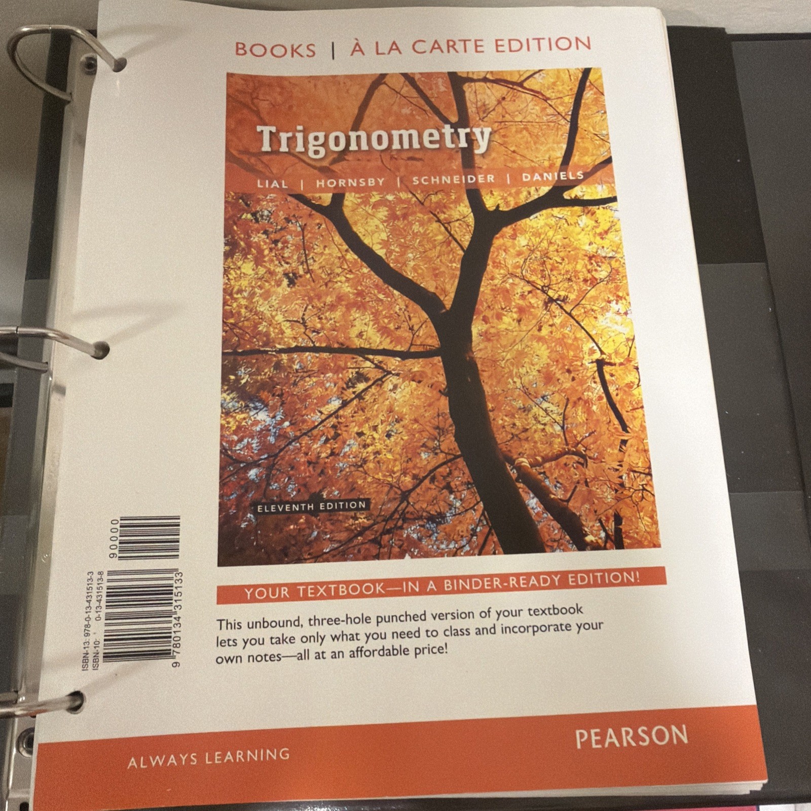 Pearson trigonometry A La Carte Edition 3 Hole Punch Binder Style Book