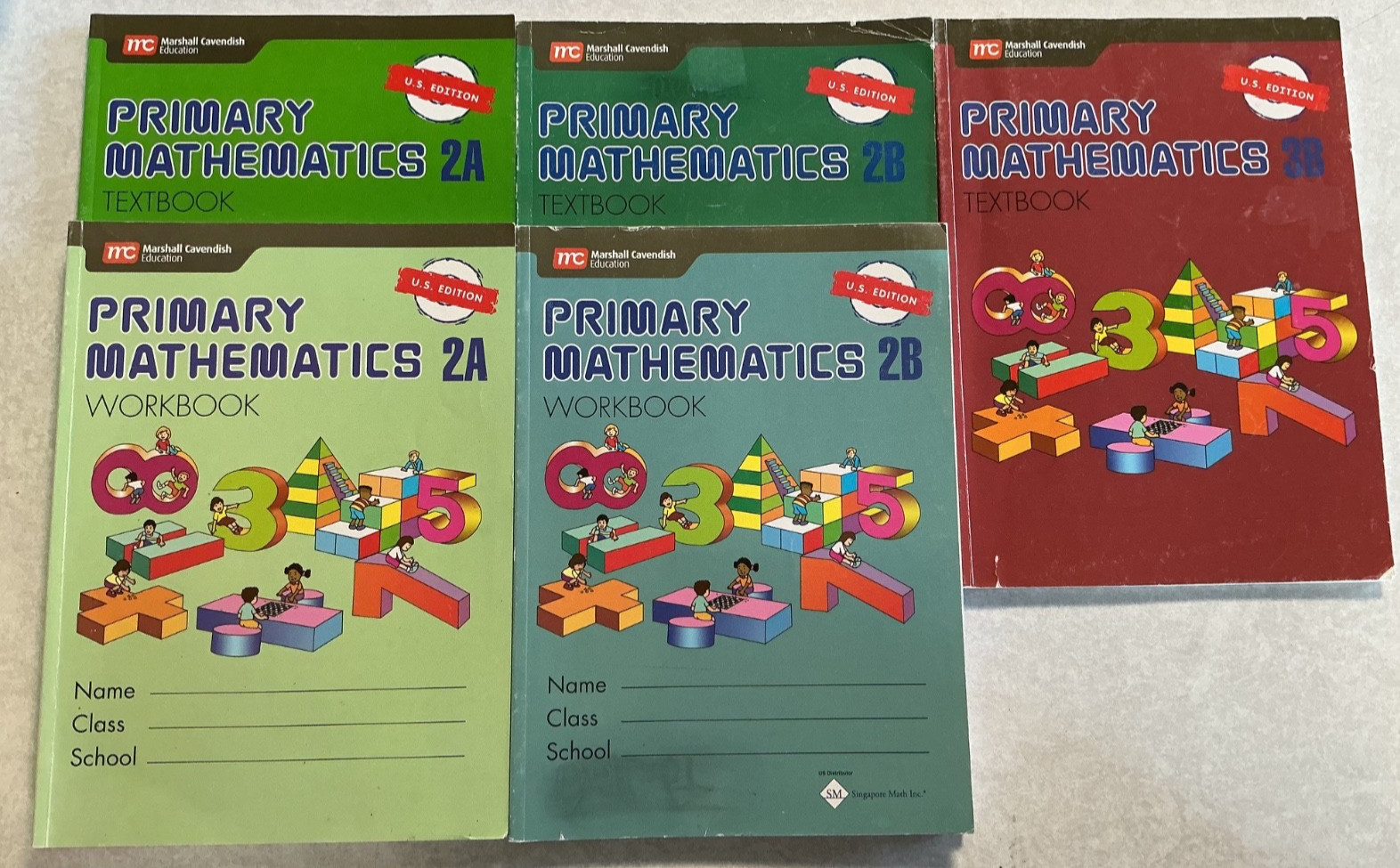 Primary Mathematics 2A, 2B & 3B Workbook and Textbook MC US Ed Singapore
