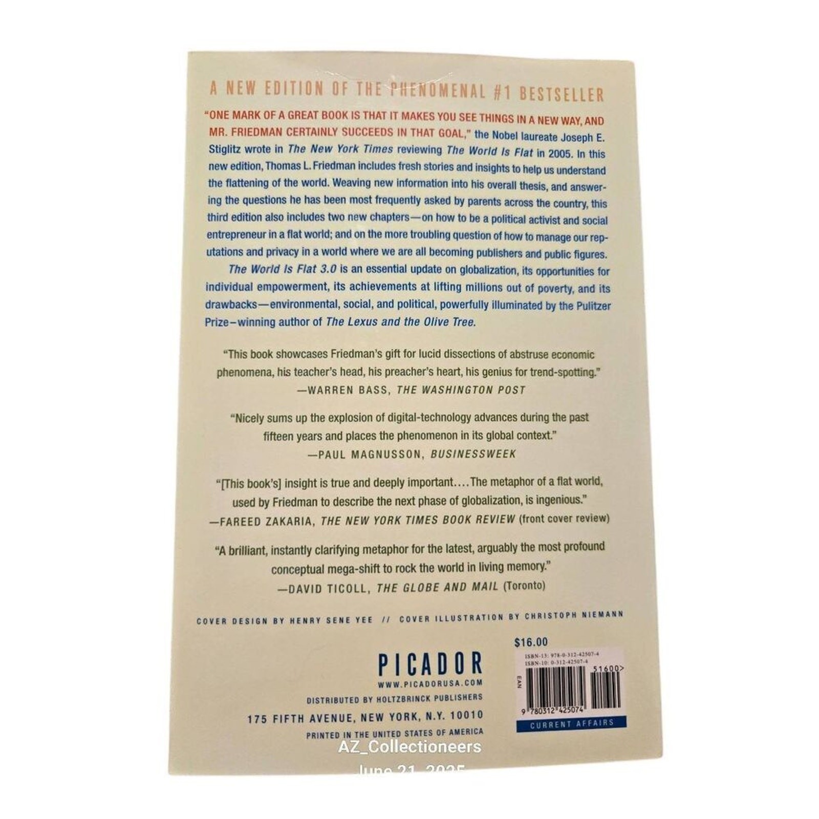 The world is flat by Thomas L. Friedman – picador books – isbn 9780312425074