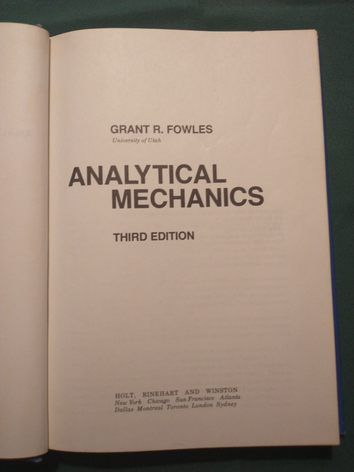 Analytical Mechanics by Grant R. Fowles (1977, Hardcover)