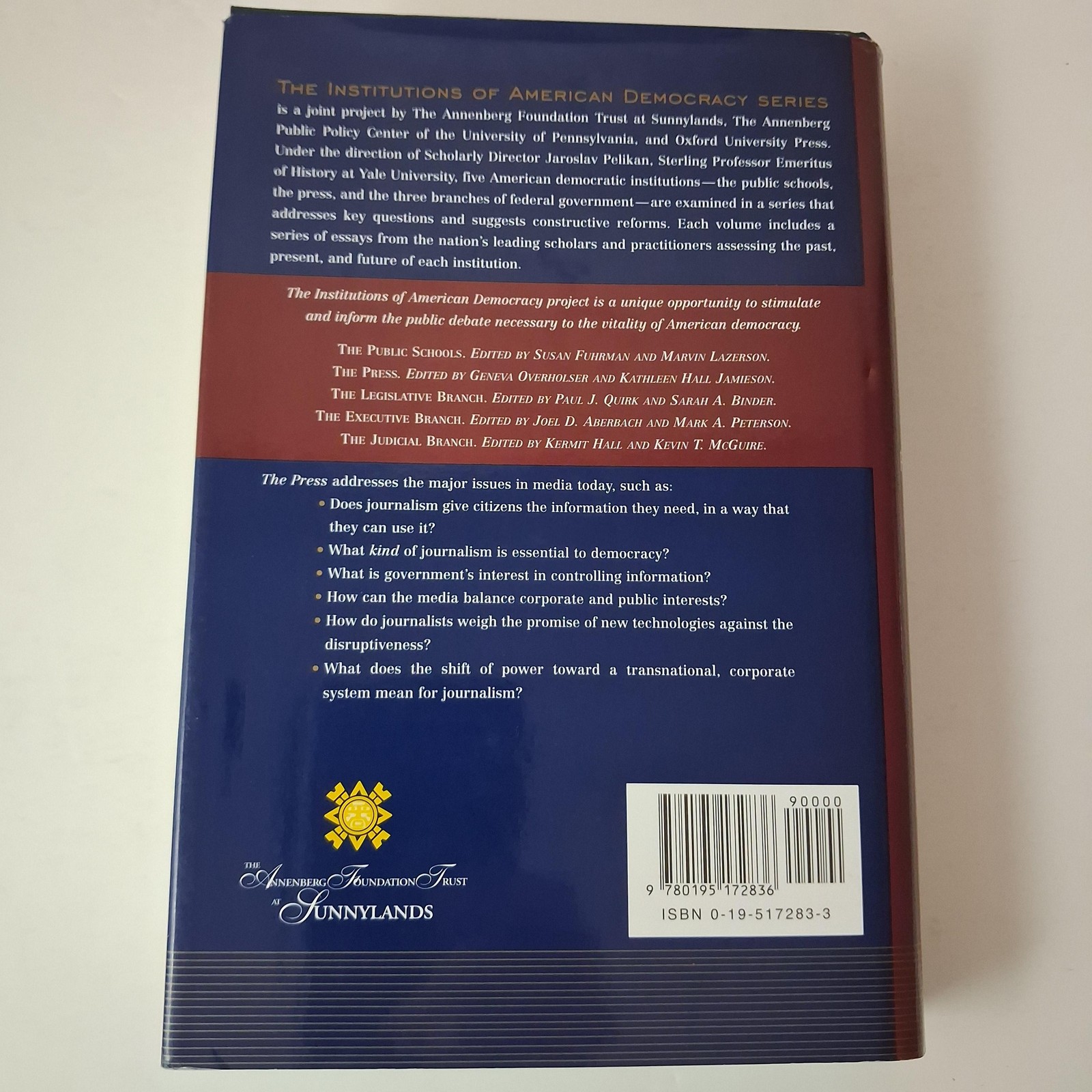 The Press Geneva Overholser Kathleen Hall Jamieson Oxford Blue HC DJ 2005 USA