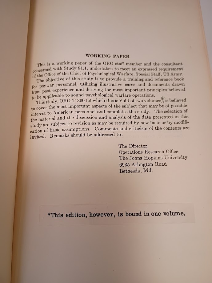 A Psychological Warfare Casebook by Daugherty (John Hopkins) #606 of 700 Printed