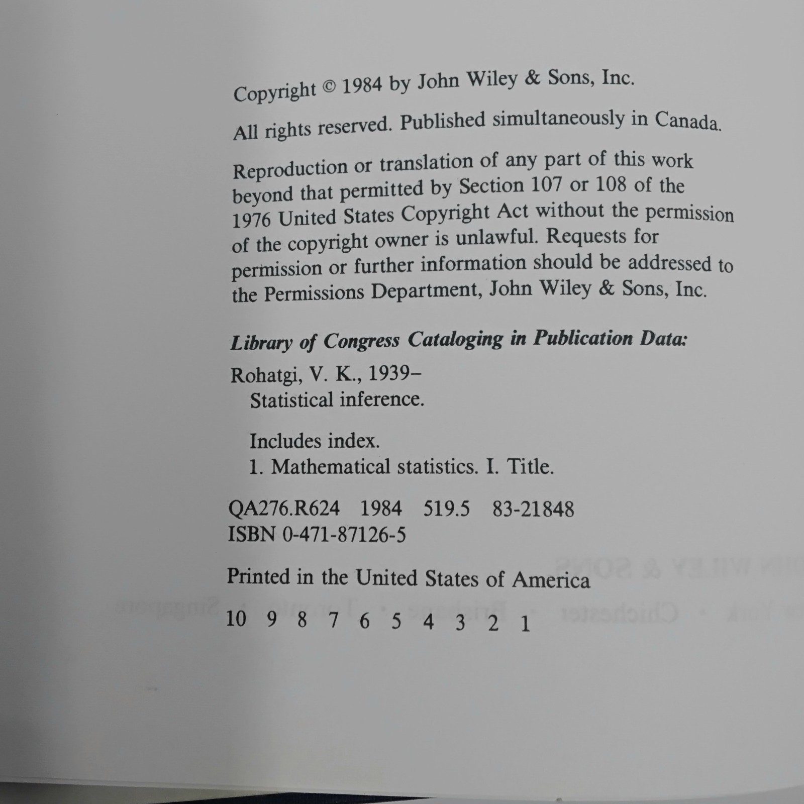Statistical Inference (Wiley Series In Probability) By Vijay K. Rohatgi
