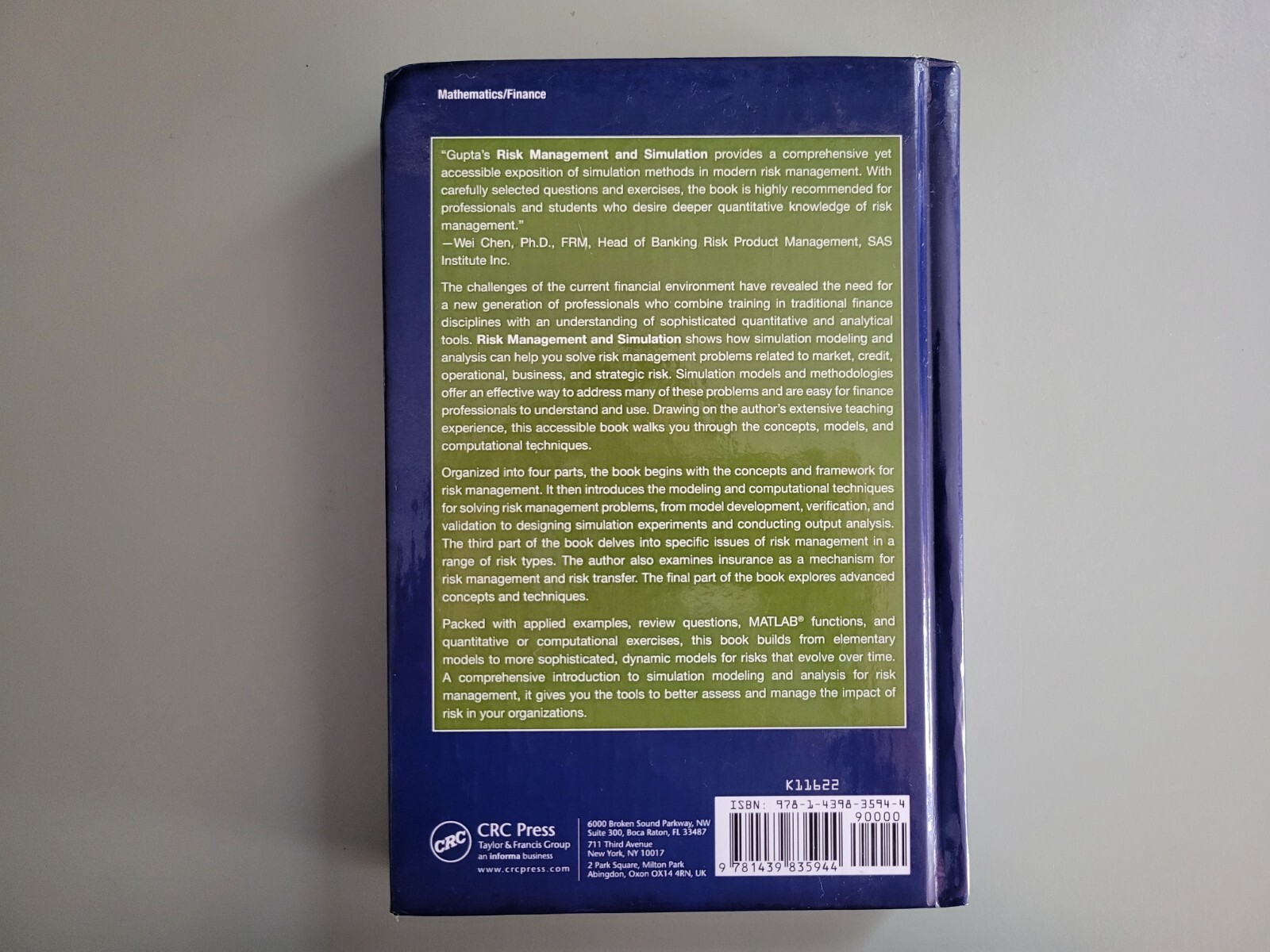 Risk Management and Simulation – by Aparna Gupta – Hardcover Textbook