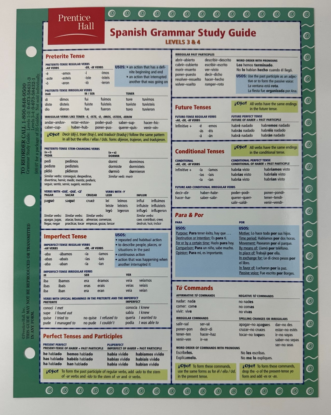Spanish Grammar Study Guide: Levels 3 & 4 (Spanish Edition) — 2000 (GC, SC)