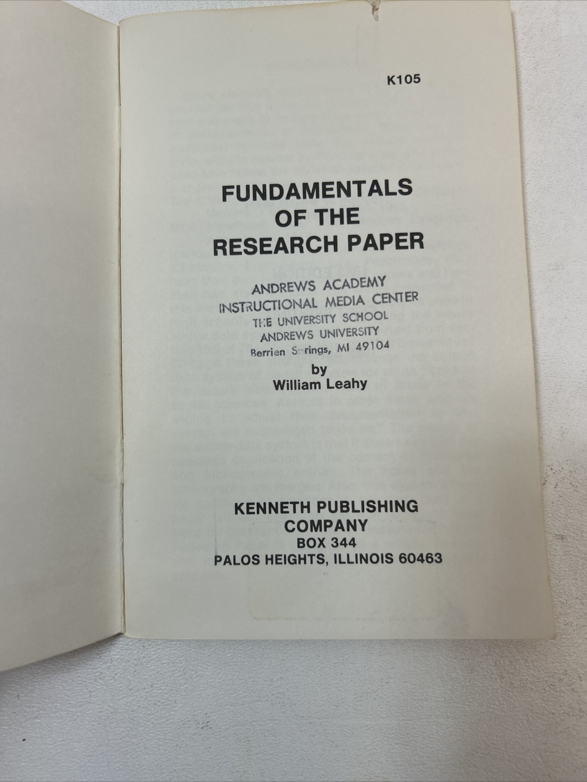 Fundamentals of the Research Paper – William Leahy (Pamphlet, 1983) Kenneth Pub.