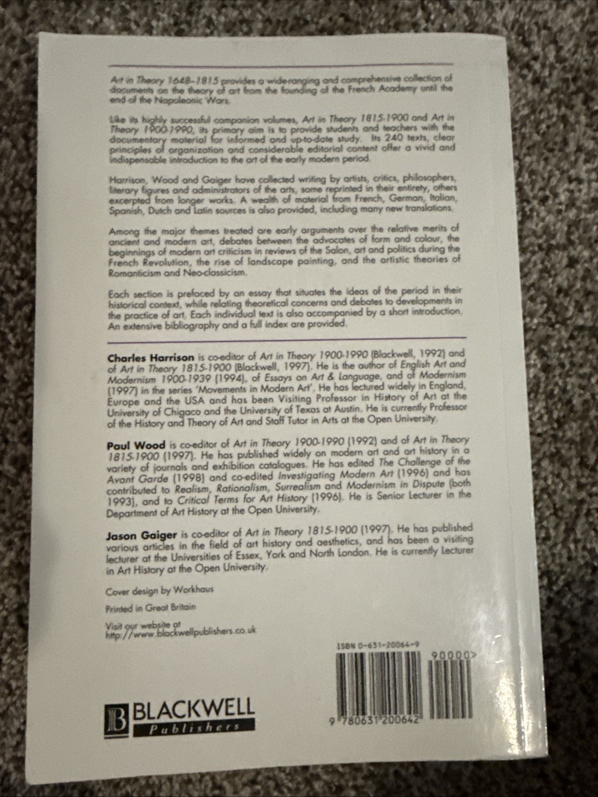 Art in Theory 1648-1815 : An Anthology of Changing Ideas by Paul Wood (2001,…