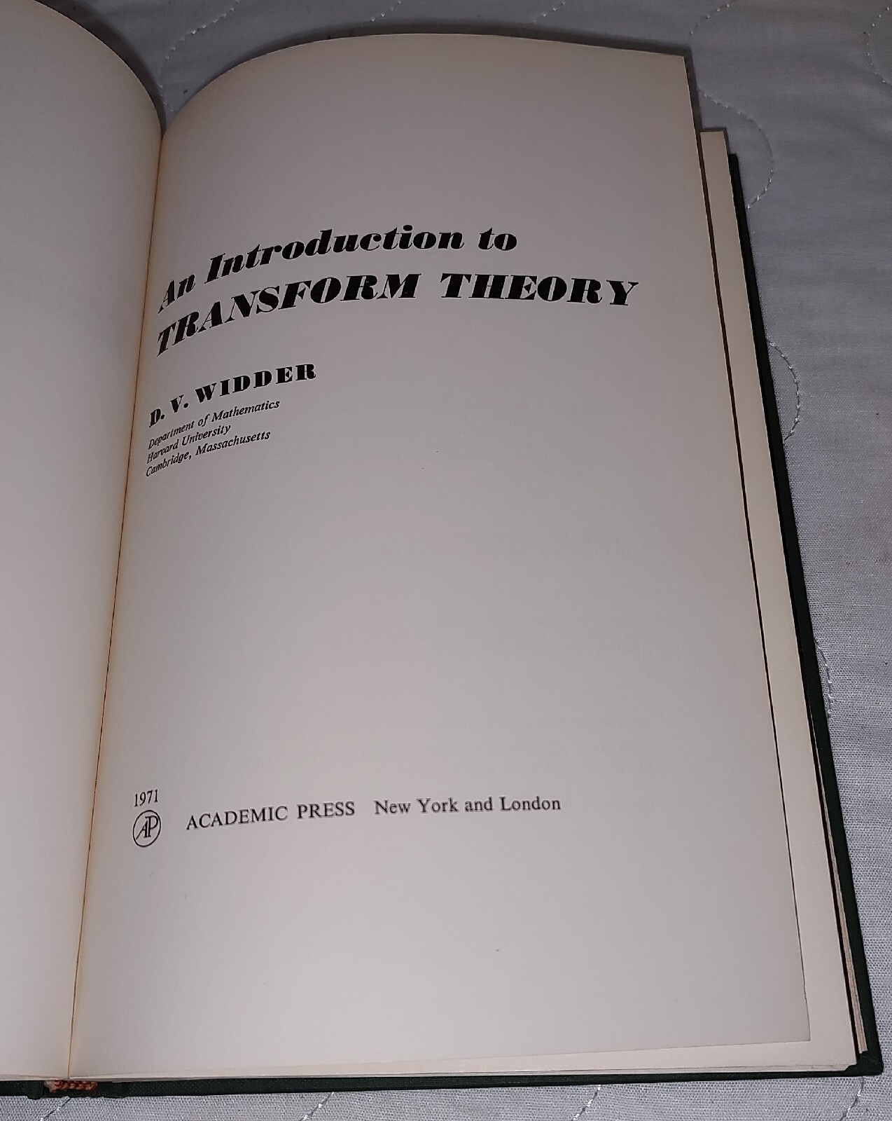 An Introduction To Transform Theory: Pure And Applied By D. Widder HC 1971