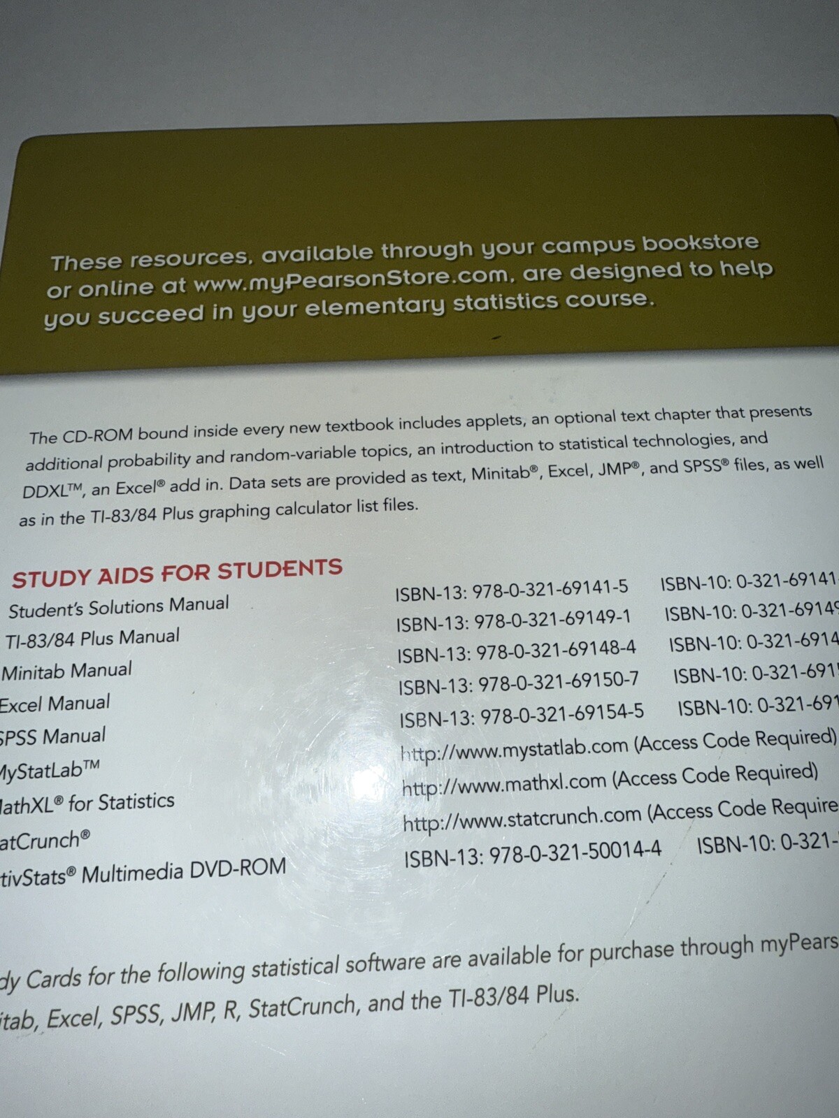 ELEMENTARY STATISTICS Compact Disc By Neil A. Weiss Includes Book and Disc