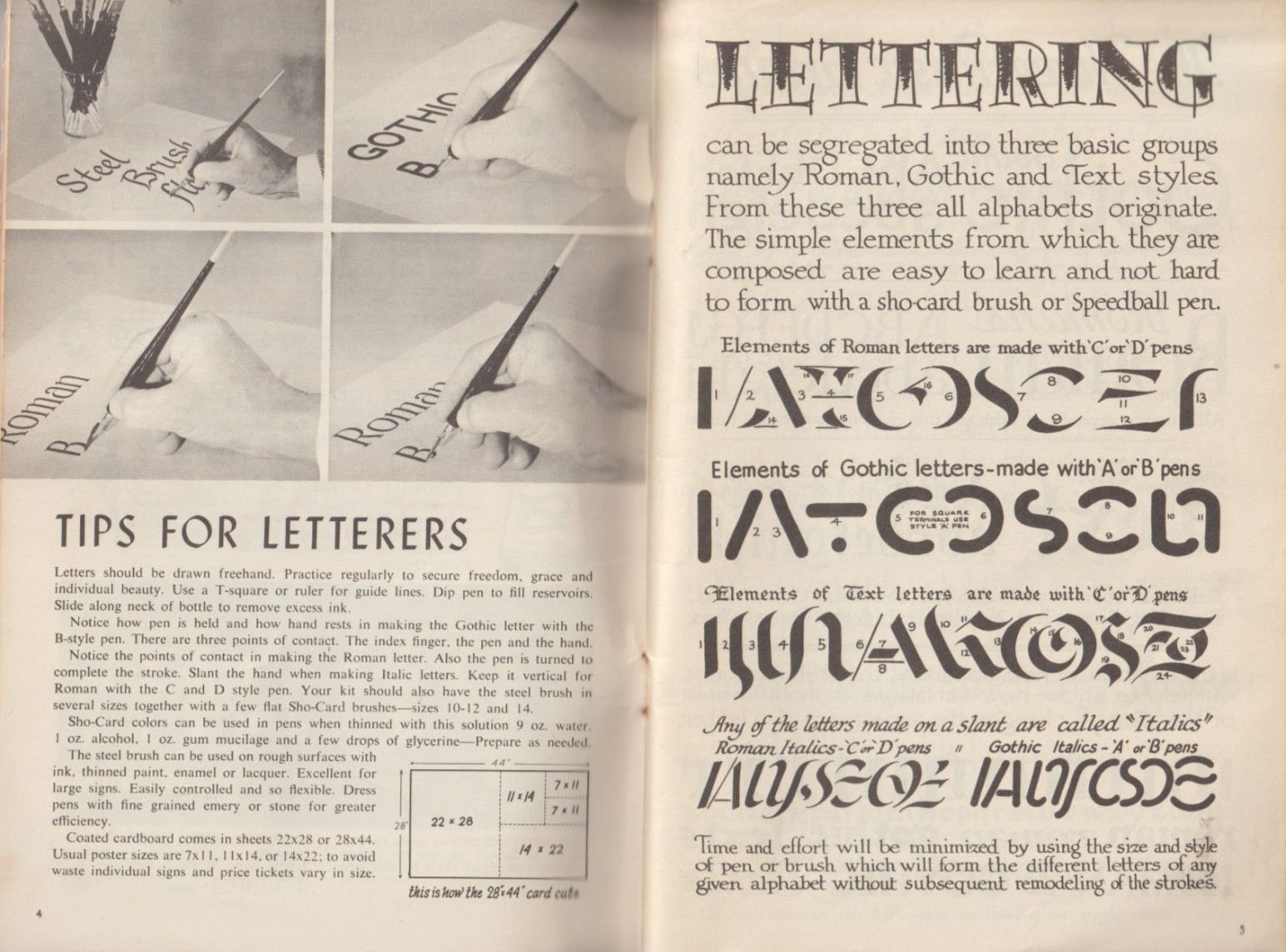 Vintage 1965 Speedball Textbook for Pen & Brush Lettering, fair cond.