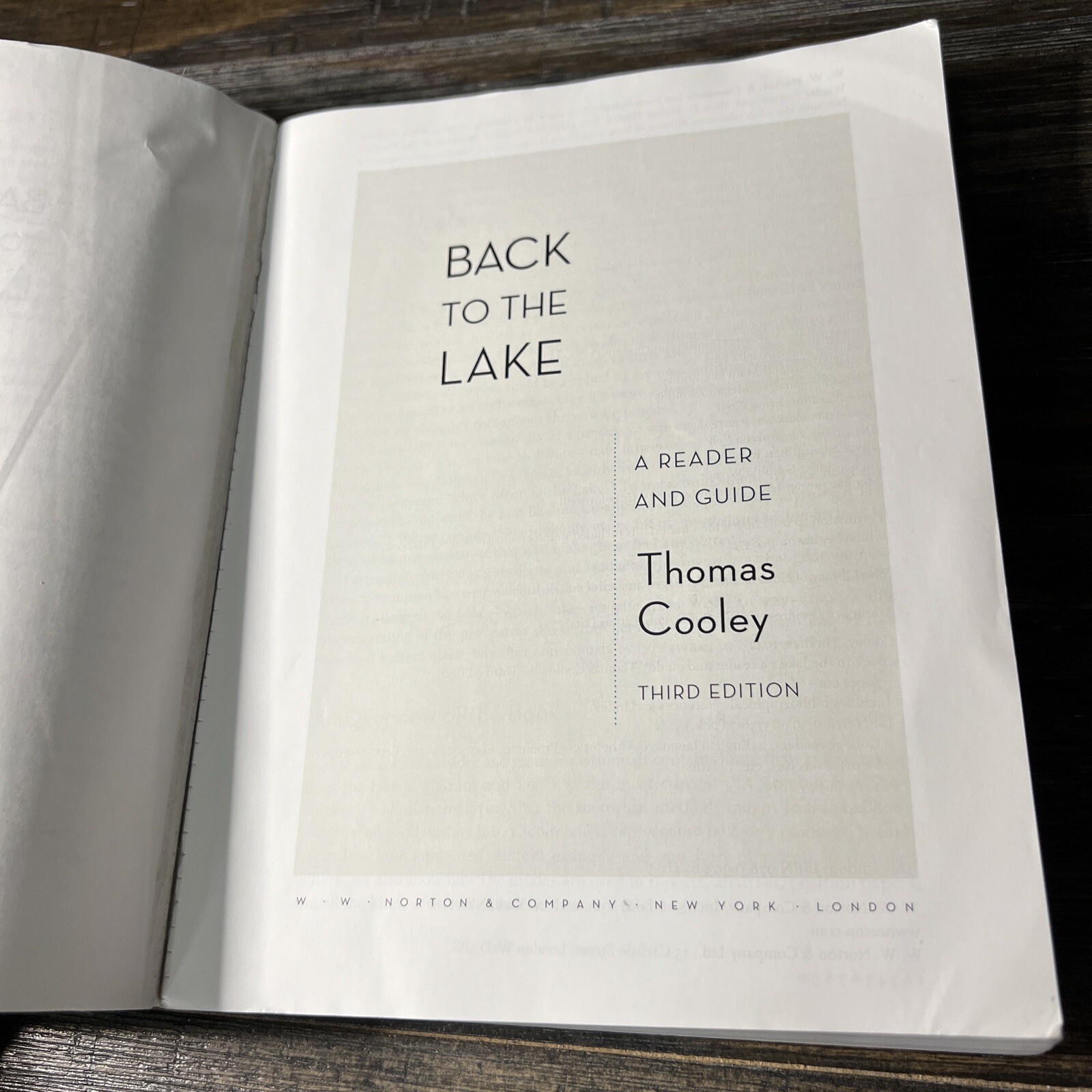 Back To The Lake Paperback Book A Reader And Guide By Thomas Cooley Third Edit.
