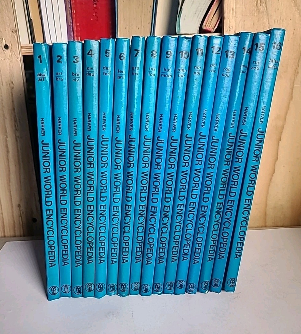 Harver Junior World Encyclopedia Complete Set 16 Volumes Hardcover Atlas Index