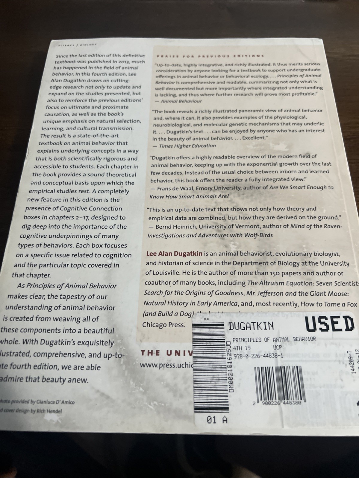 Principles of Animal Behavior, 4th Edition, Dugatkin, Lee Alan **Damaged Read