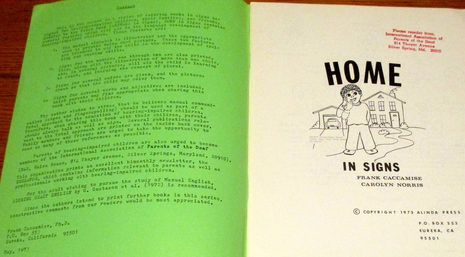1973 Home in Signs and Animals in Signs Deaf Learning Children Books 44 Pages