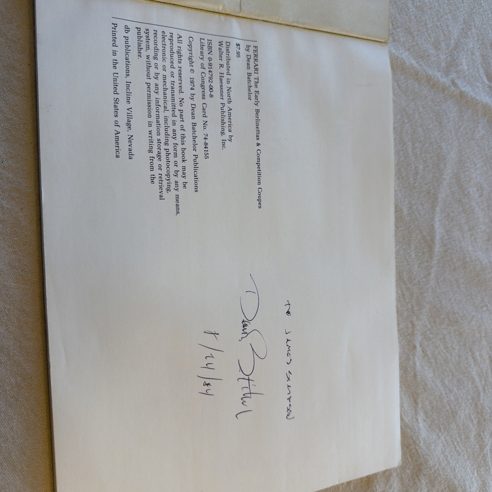Ferrari: The Early Berlinettas & – Paperback, by Batchelor Dean – Autographed