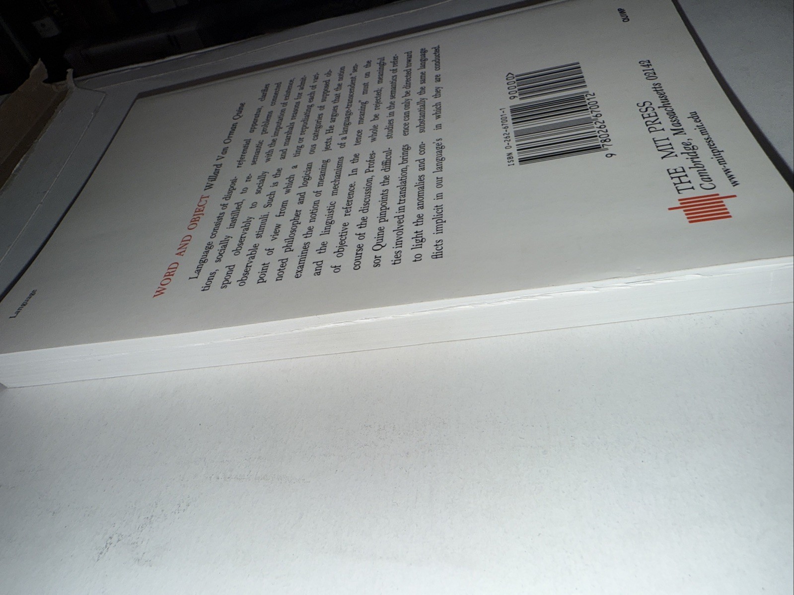 WORD AND OBJECT (MIT PRESS) By Willard Van Orman Quine *Excellent Condition*