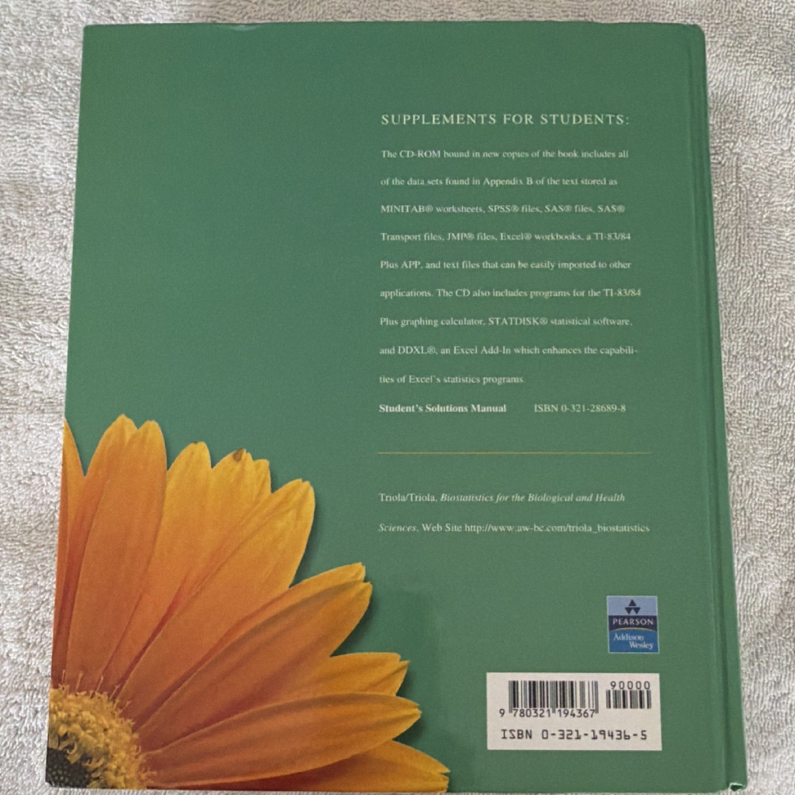 Pearson Addison Wesley Biostatistics Textbook by Triola, Hardcover 1st Ed 2006