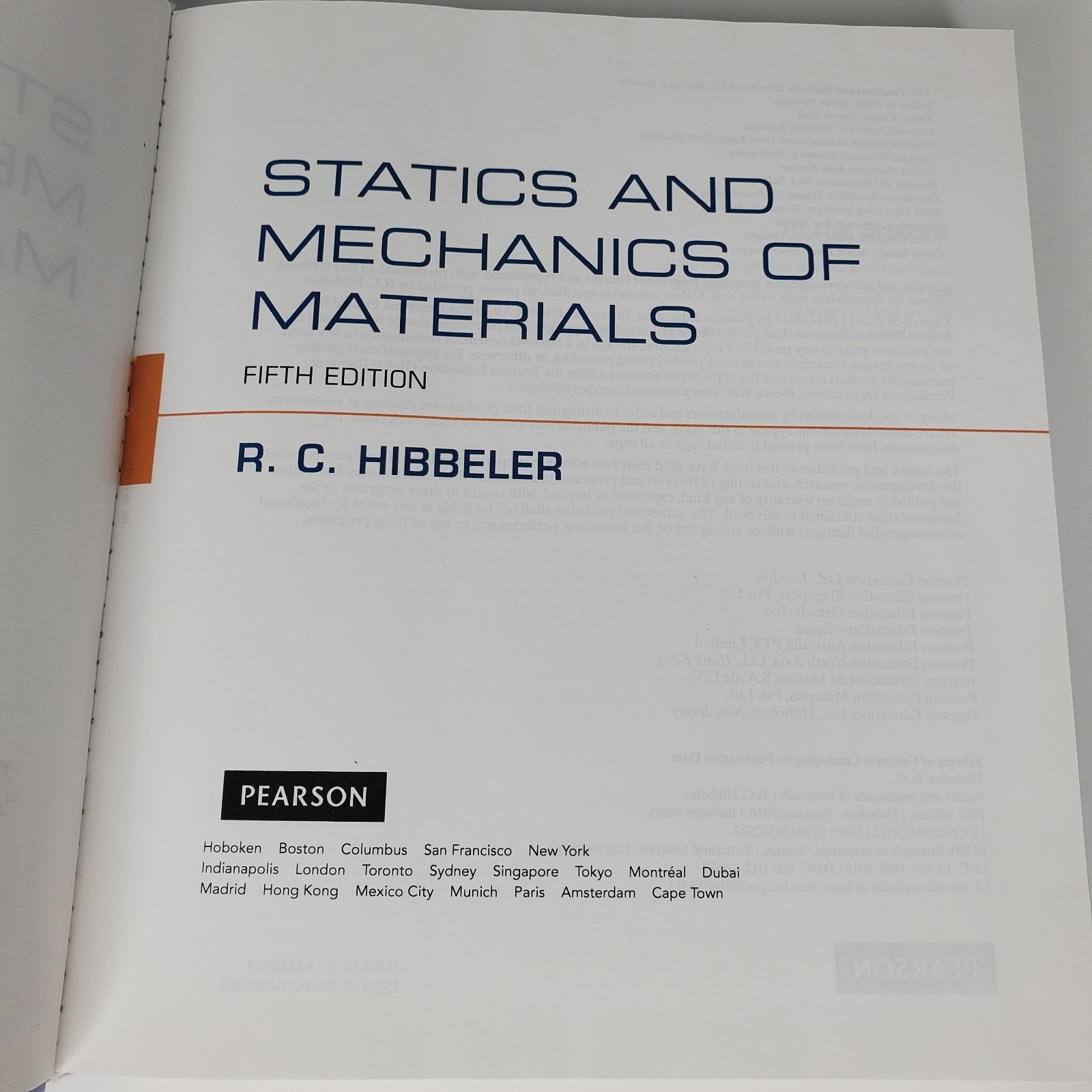 Statics and Mechanics of Materials 5th Edition Hardcover Used Good