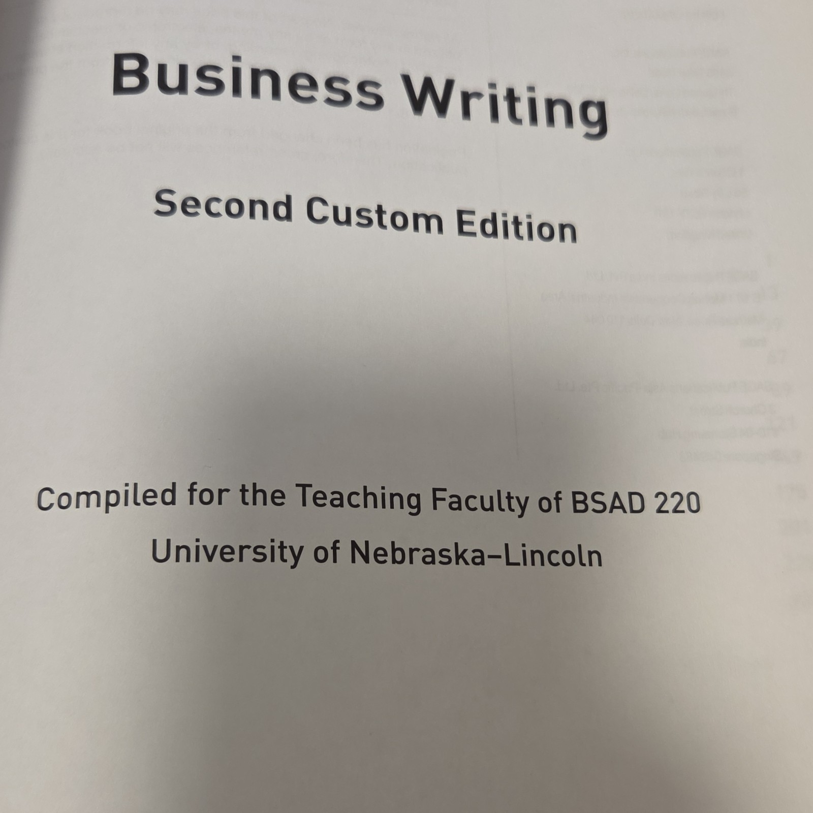 Business Writing Second Custom Edition Textbook BSAD 220 Univ Nebraska Paperback