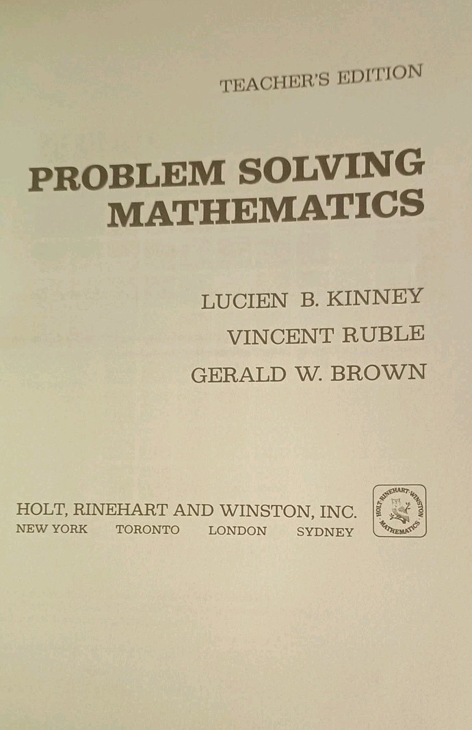 1972 Treachers Edition Problem Solving Mathematics By Holt – Rinehart – Winston