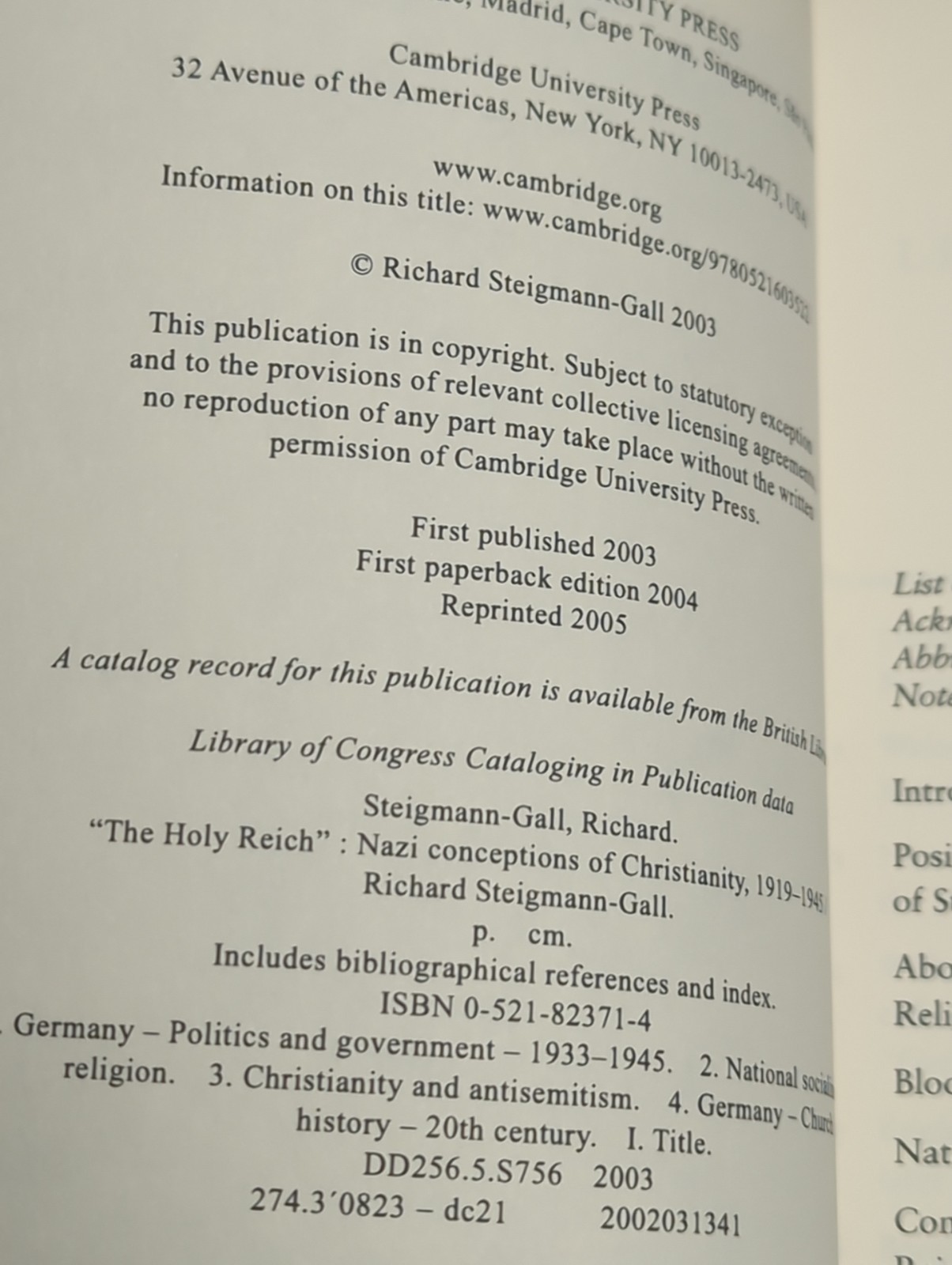 The Holy Reich: Nazi Conceptions of Christianity Steigmann-Gall, Richard PB Book