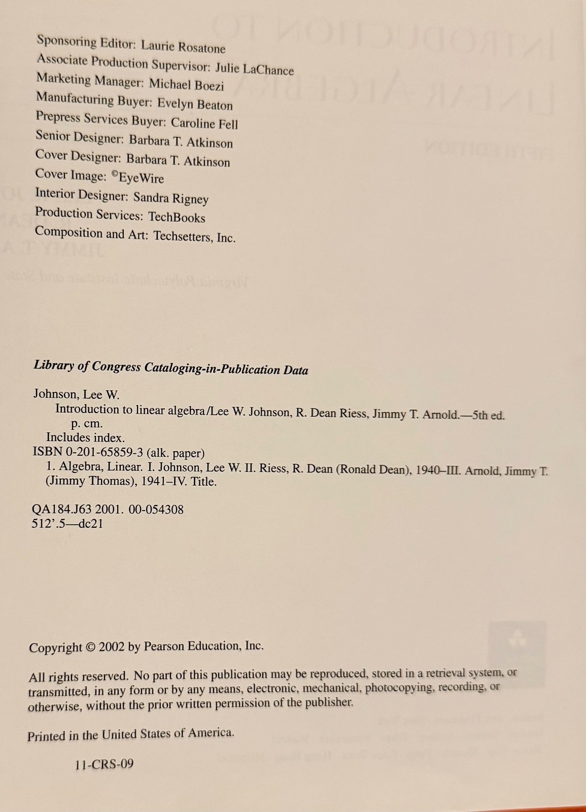 Introduction to Linear Algebra (5th Edition) – Hardcover – Good Condition