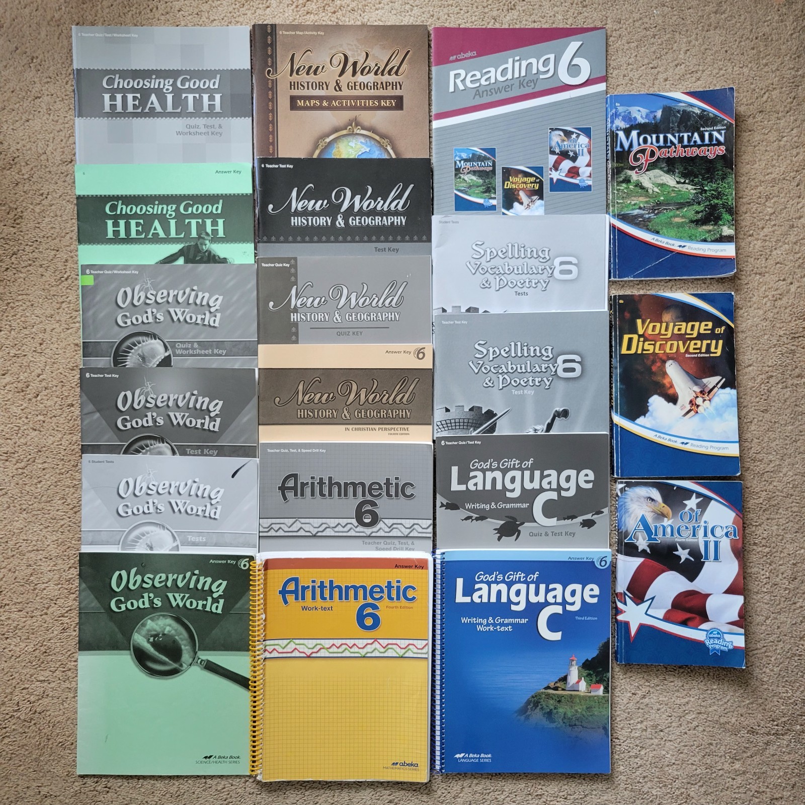 Abeka 6th Grade Language, History, Science, Health, Math, 19 Books