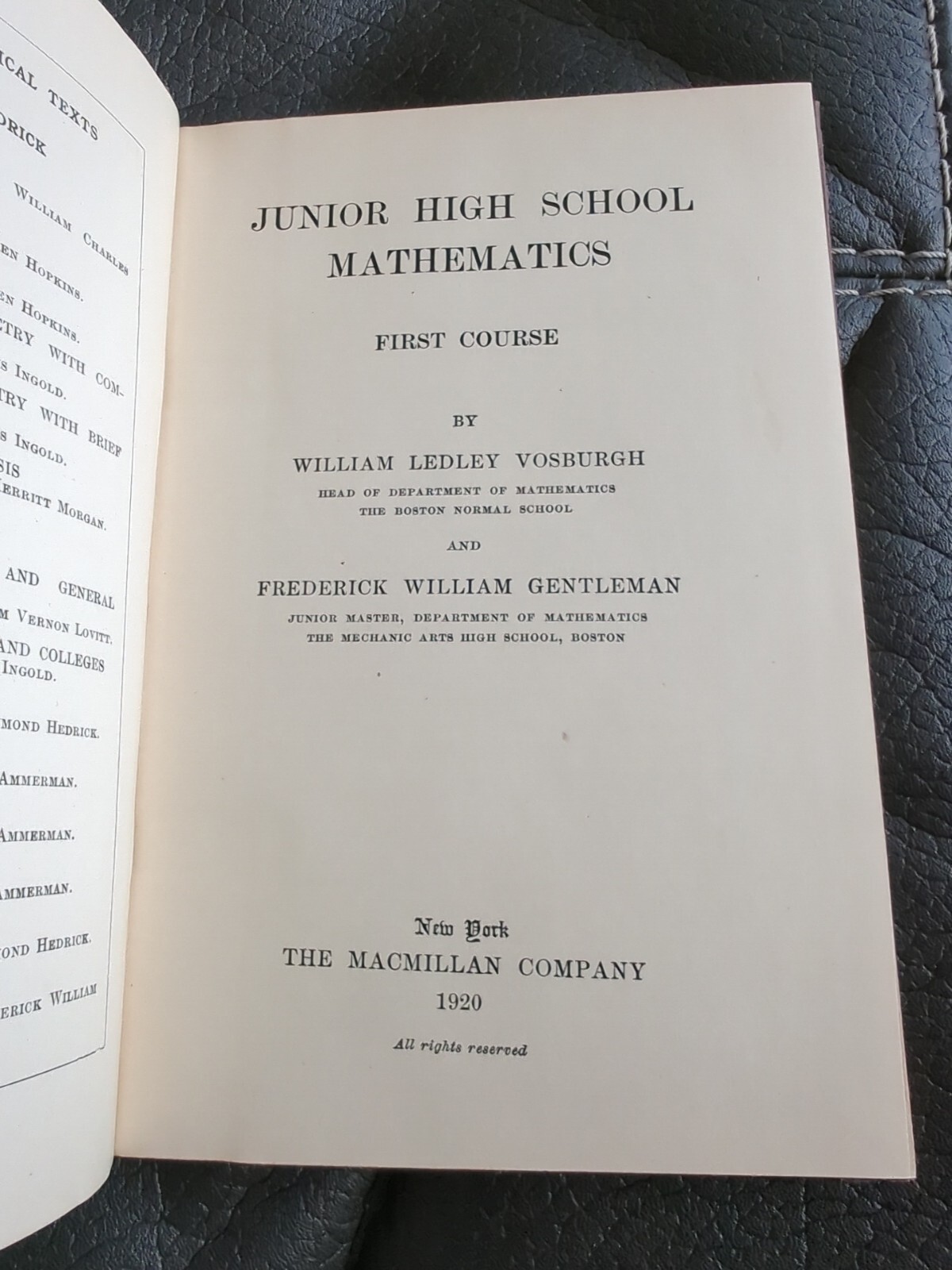 Junior High School Mathematics Vosburgh And Gentleman 1st Course 1920 Hardcover