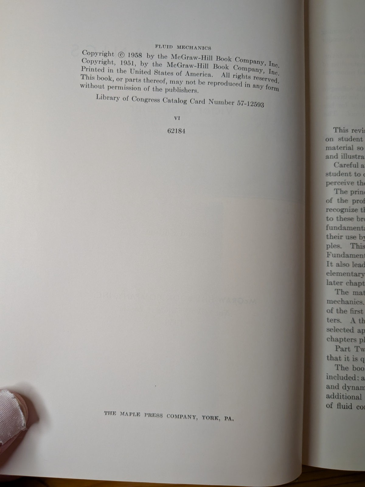 Fluid Mechanics Victor Streeter 2nd Ed 1958 Hardcover McGraw-Hill Moody Diagram