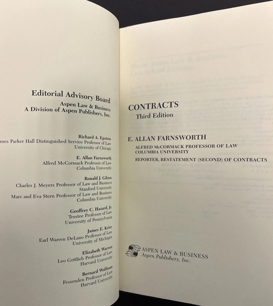Contracts by E. Allan Farnsworth, 3rd Edition Aspen Softcover Student Treatise