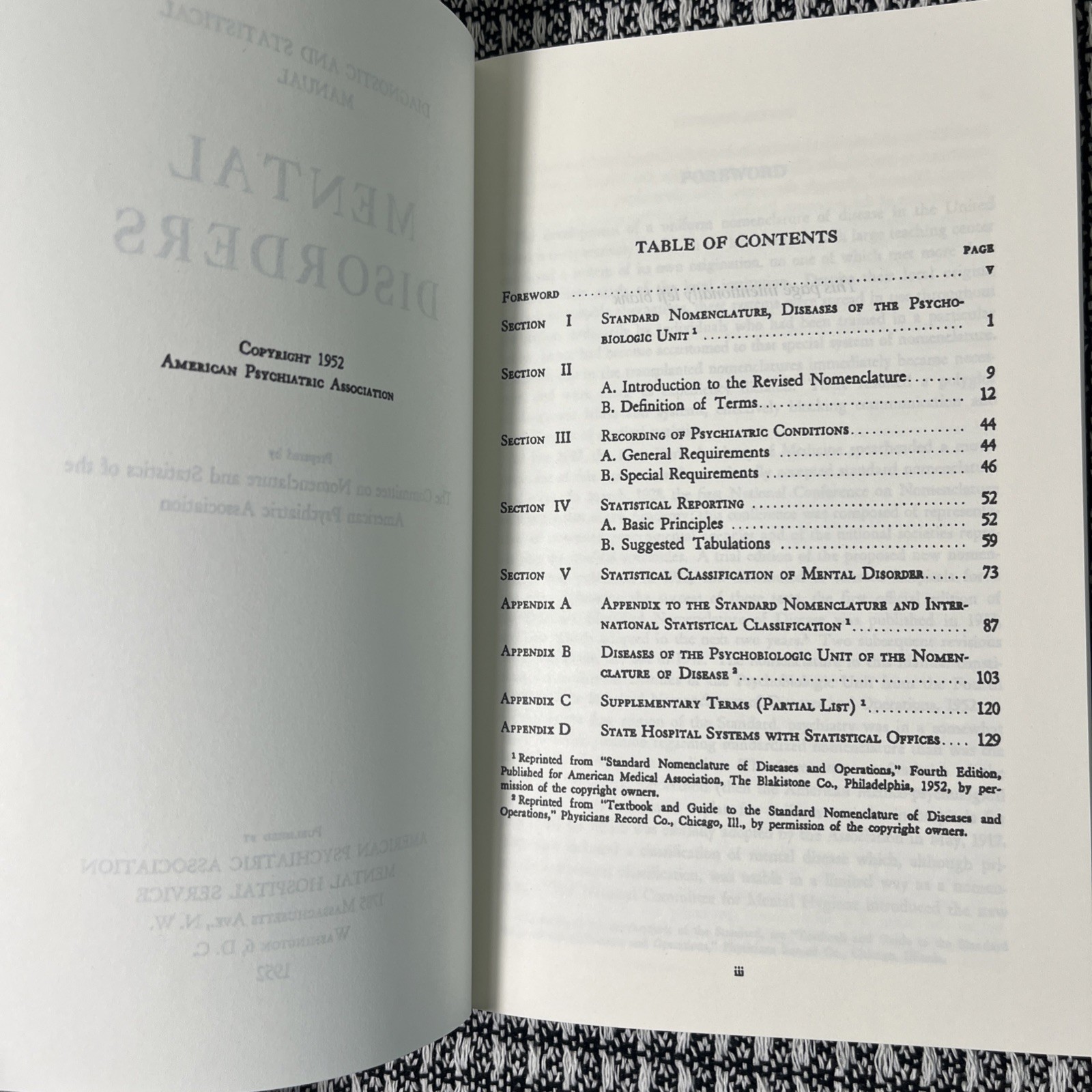 Diagnostic And Statistical Manual, Mental Disorders, DSM-1 Reprint, Brand New