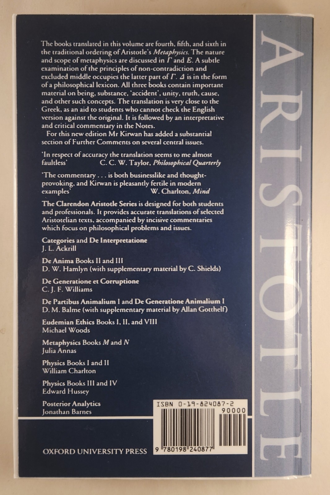 Clarendon Aristotle Series Aristotle Metaphysics Books Gamma, Delta Epsilon +M N