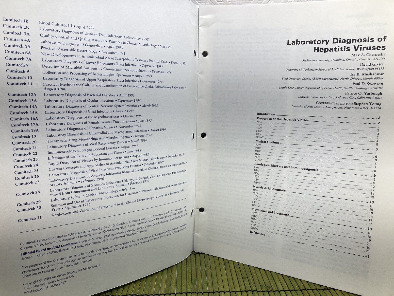 Cumitech 18A Cumulative Techniques Laboratory Diagnosis Hepatitis Viruses 1998