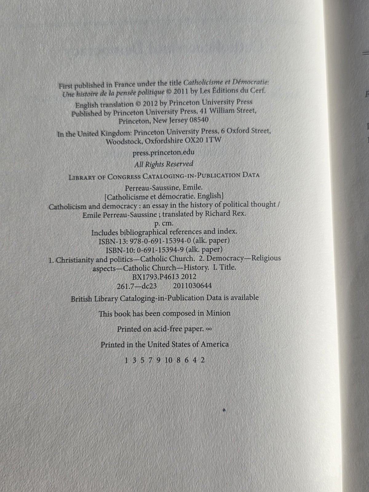 Catholicism and Democracy : An Essay in the History of Political Thought, HC