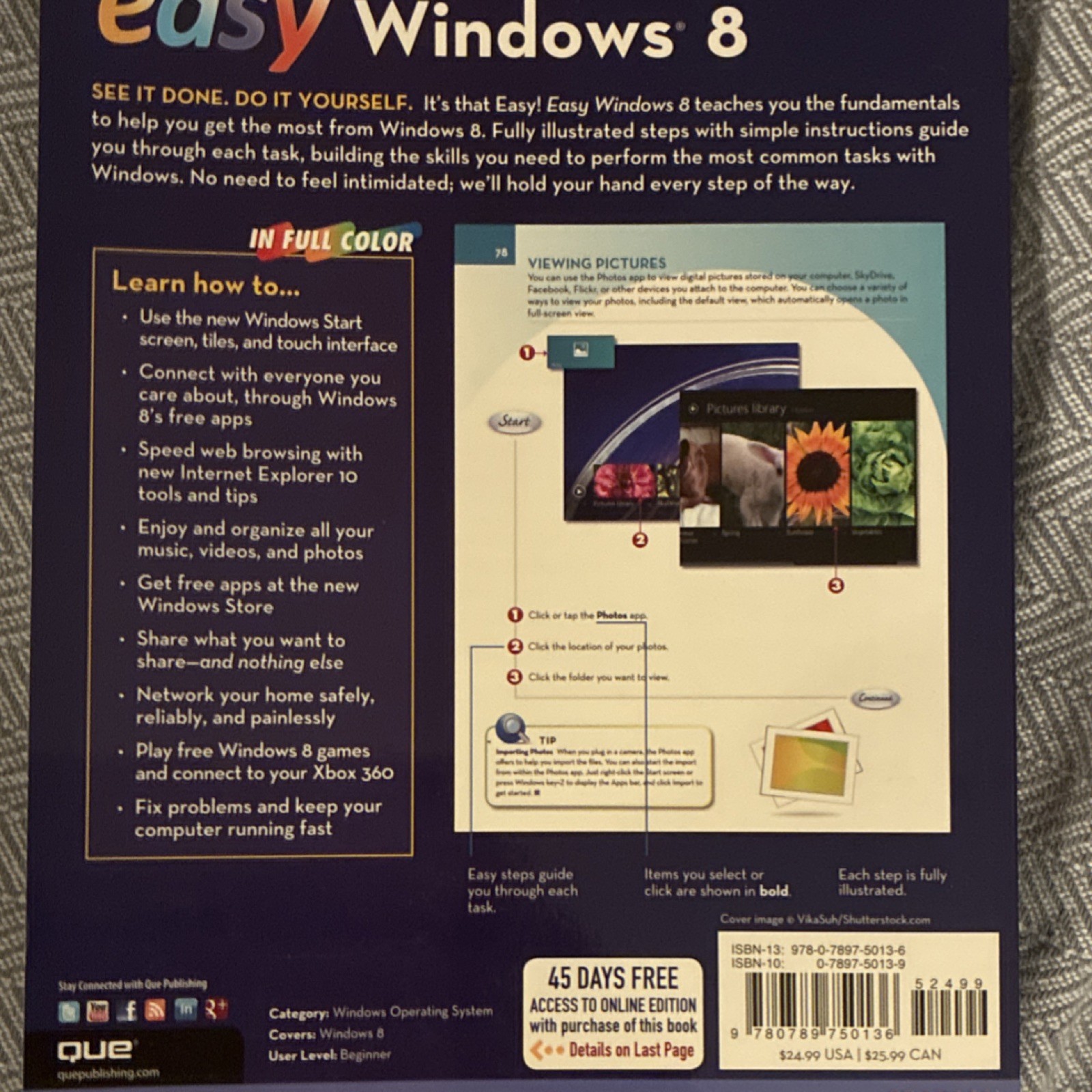 Que Easy Series: easy Windows 8 by Mark Edward Soper Paperback 2012 Full Color