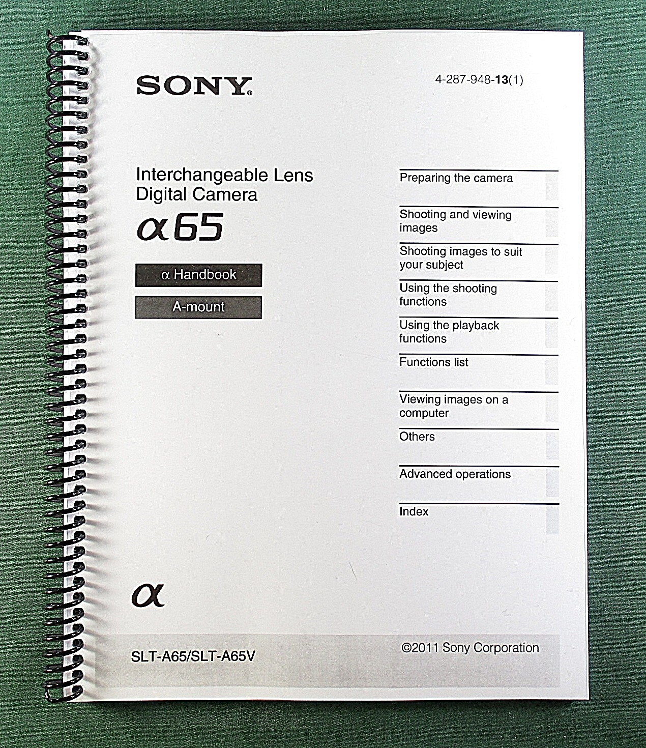 Sony SLT-A65 SLT-A65V Instruction Manual: 214 Pages & Protective Covers!