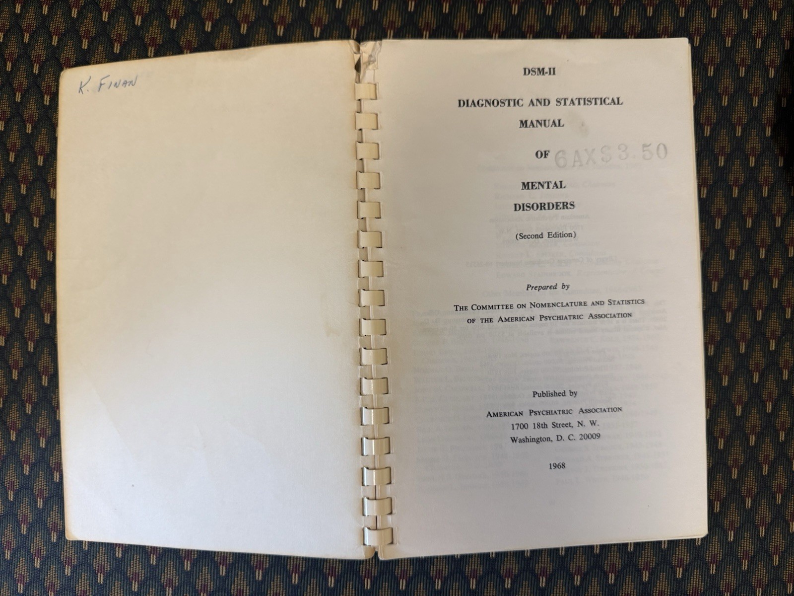 DSM-II Diagnostic & Statistical Manual Mental Disorders 8th Printing
