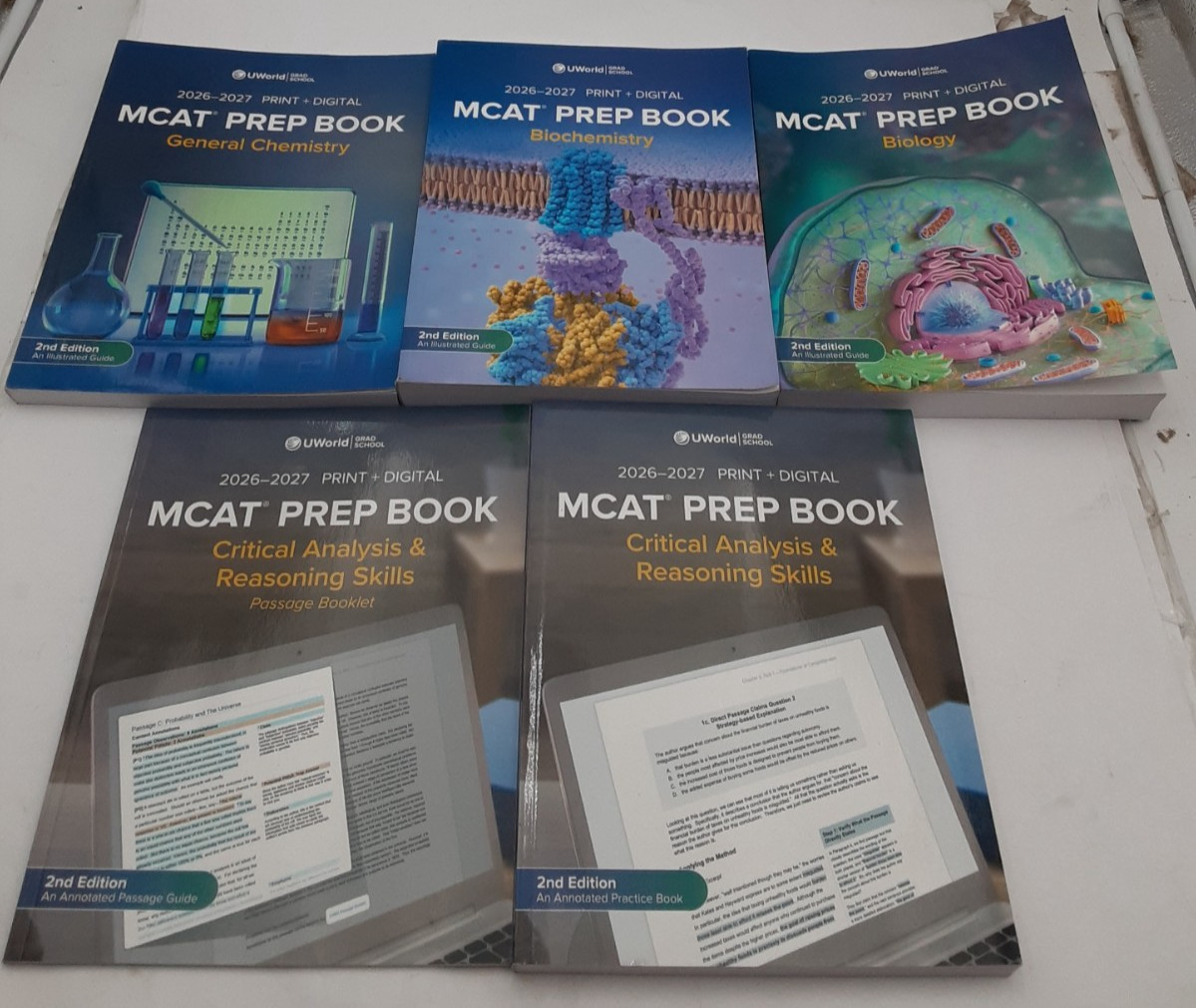 2026-2027 MCAT Prep Books 2nd Ed Lot of 5 – CARS (2), Chem,Bio Chem,Biology