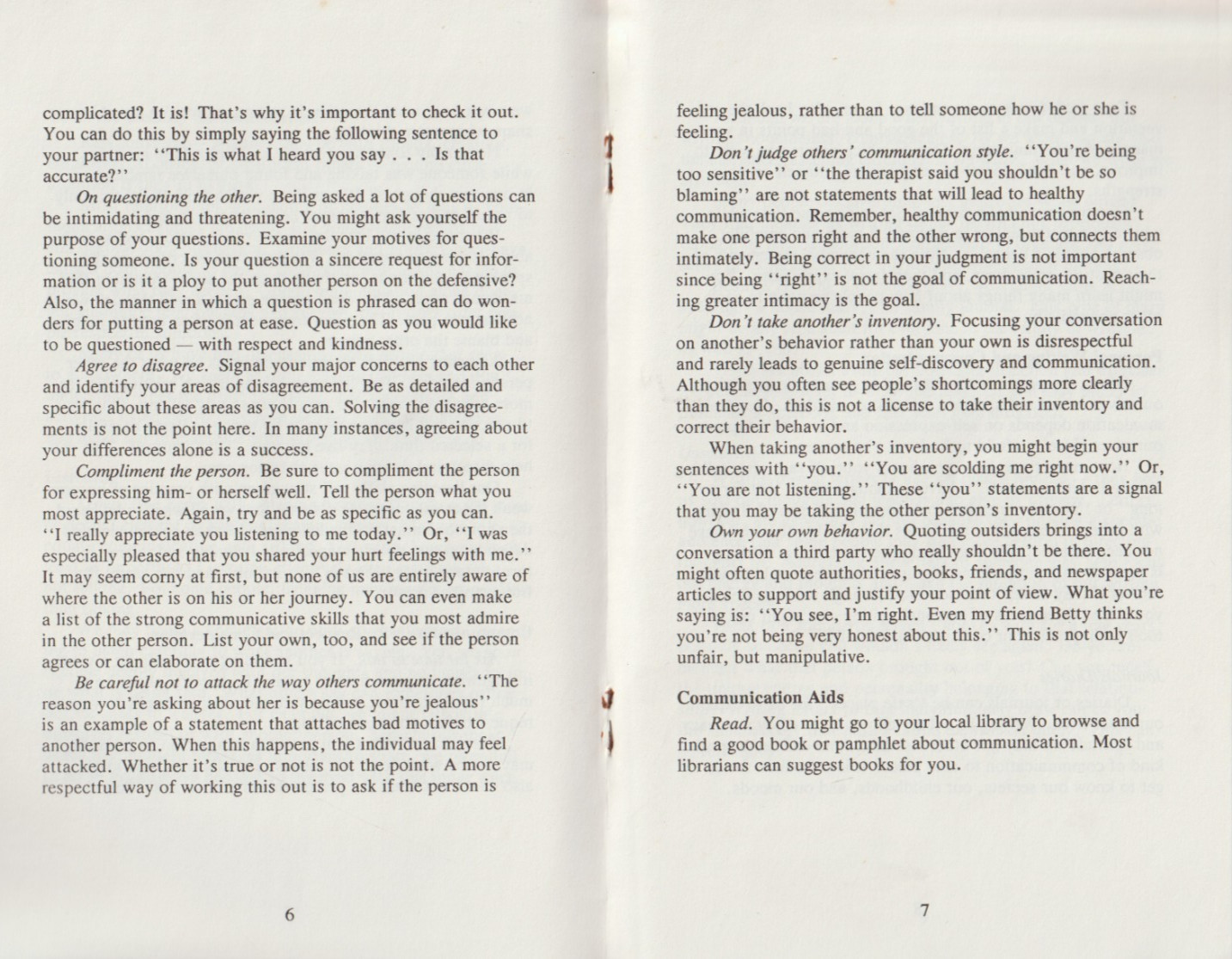 Communication Skills by Richard S., Hazelden booklet, 1988, ISBN: 0894865315