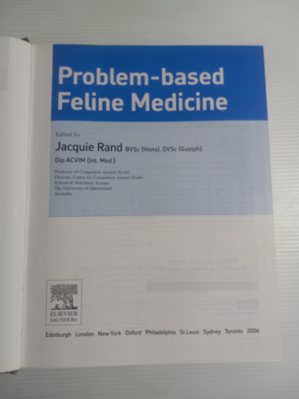 Problem-Based Feline Medicine by Jacquie Rand – 1st Edition Veterinary Textbook