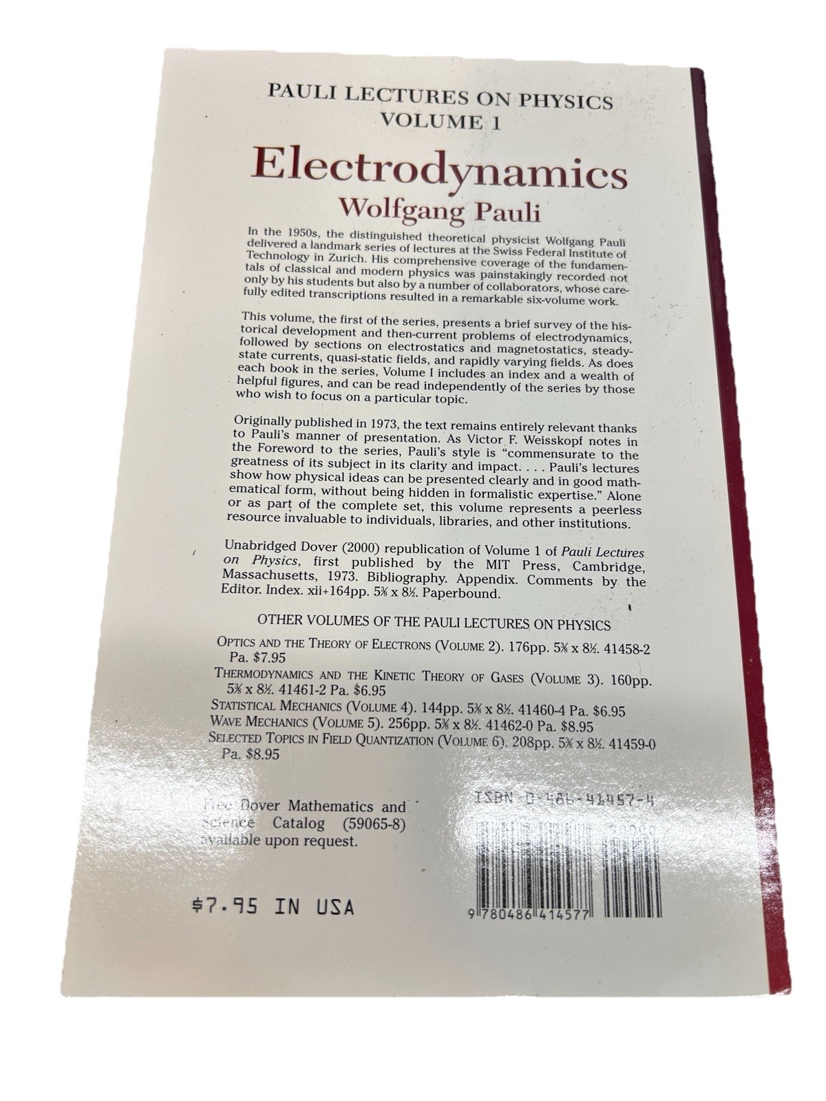 Electrodynamics by Wolfgang Pauli 6 Vol Set Paperbacks