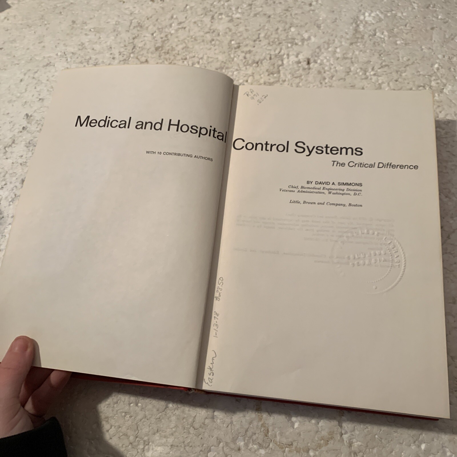 Medical and Hospital Control Systems by David A. Simmons 1972 First Edition HC