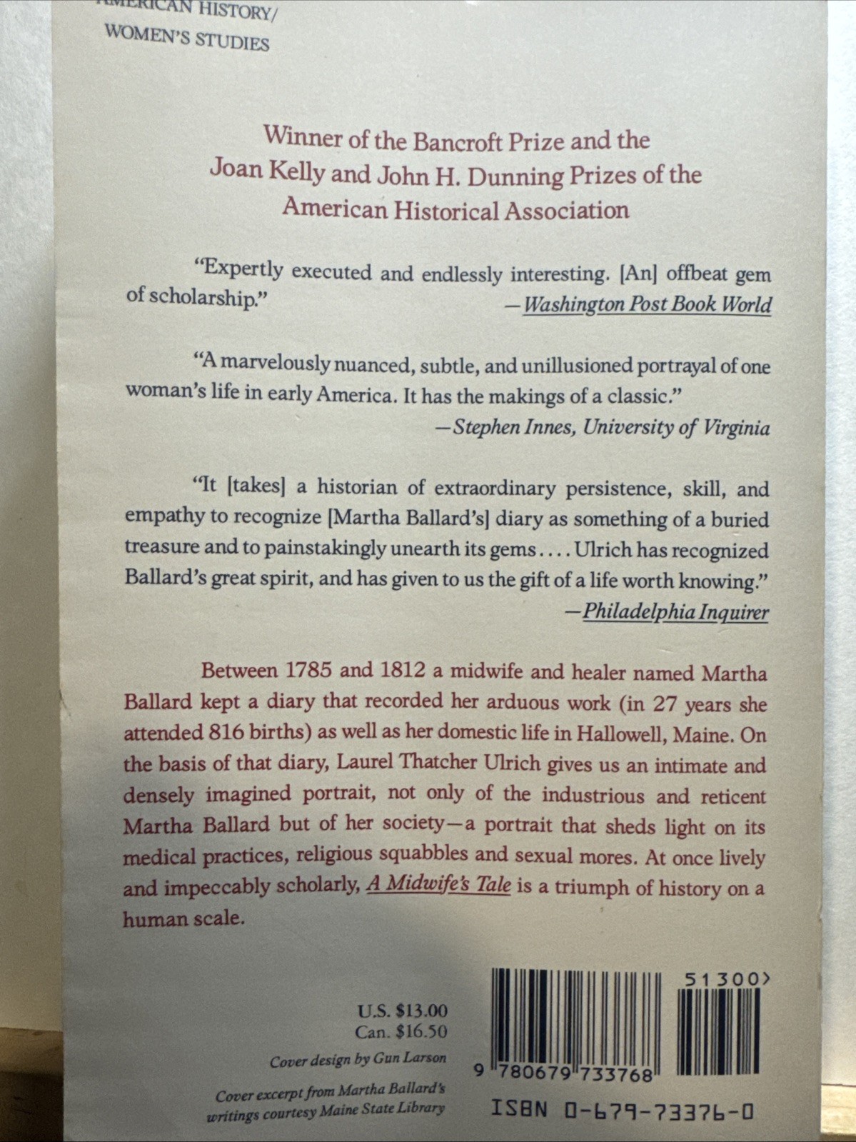 Midwife’s Tale : The Life of Martha Ballard, Based on Her Diary, 1785-1812…